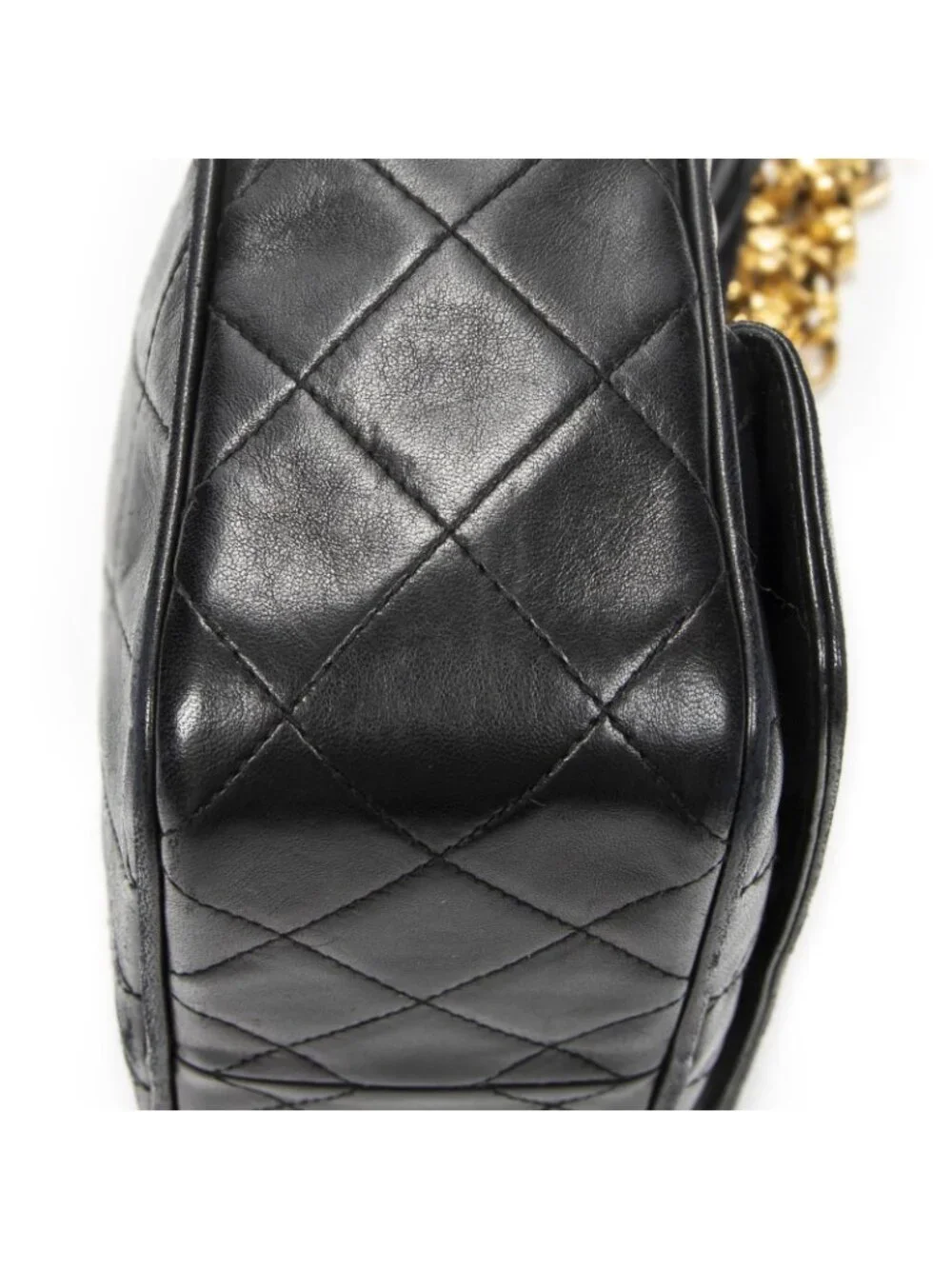 Chanel CC Logo Fringe Chain Shoulder Bag Black Quilted Lambskin Leather